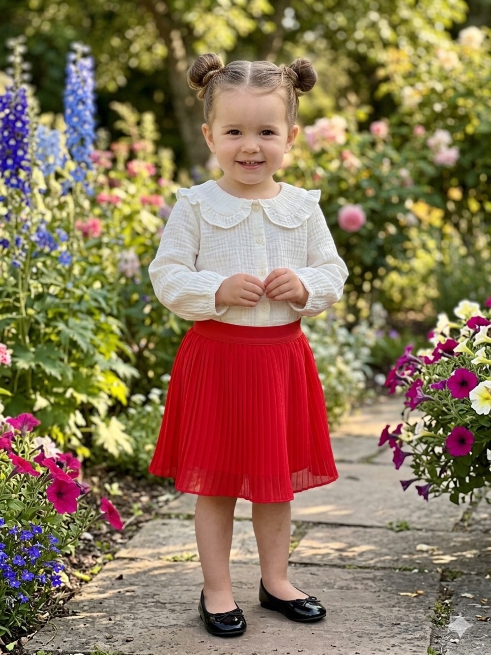 Kate Spade Girls Red Chiffon Pleated Skirt with Black velvet bow 2T EUC